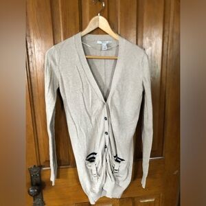 Long Oatmeal Coloured Cardigan with Funky Pockets